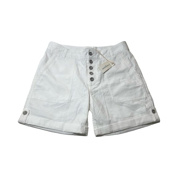 Sundance Womans 6 White Cuffed Bermuda Cotton Button fly Boho Coastal Shorts Nwt - Picture 1 of 4
